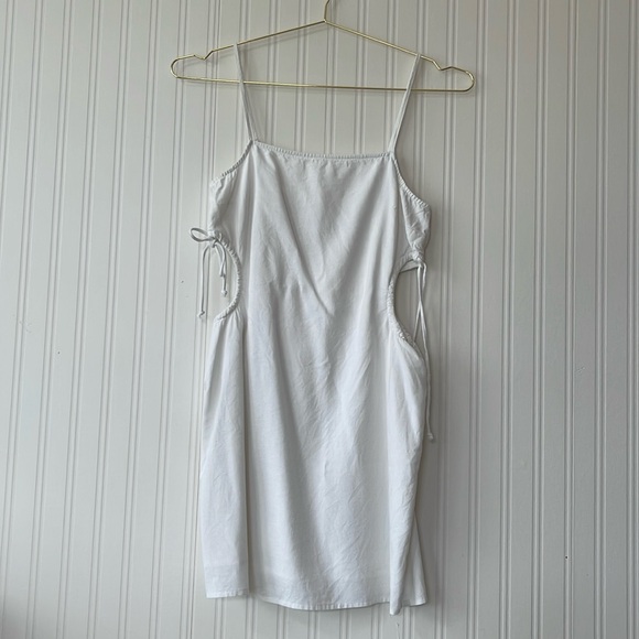 White Linen Mini Dress with Side Cutouts - Picture 1 of 5